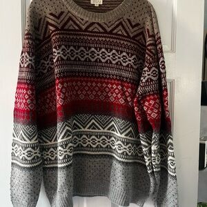Men's Geometric Knit Sweater - Burgundy and Gray